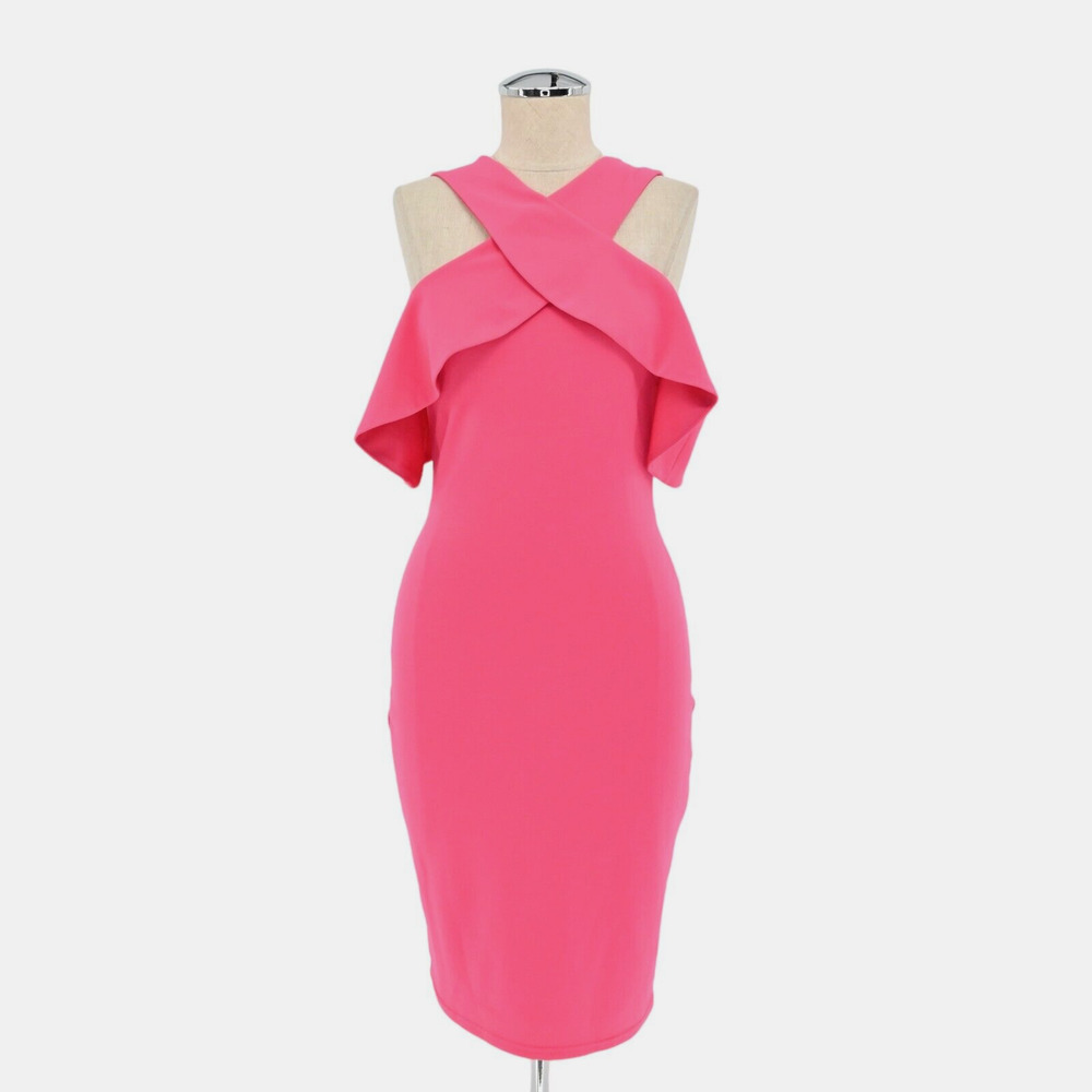 LULUS Dress Size S Fuchsia Cityscape Cold Shoulder Bodycon Knee Length Sexy Glam